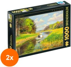 D-Toys Set 2 x Puzzle 1000 Piese D-Toys, Hans Andersen Brendekilde, Spring A Young Couple in a Rowing Boat on Odense (OTD-2xTOY-72795-01) Puzzle