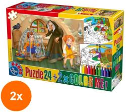 D-Toys Set 2 x Puzzle 24 Piese, D-Toys, Hansel si Gretel, 2 Fise de Colorat si Creioane Colorate Color Me (OTD-2xTOY-50380-07)