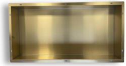  Beépíthető fürdőszobai polc arany színben 300 x 600 mm, körbe burkolható azaz keret nélküli rozsdamentes acél lemezből