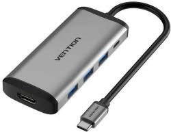 Vention USB-C -> HDMI/3*USB3.0/RJ45/PD, ( 6-1, szürke), 0, 15m, konverter (CNCHB) - onlinepatron
