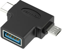 Vention USB 3.0 -> micro USB + USB-C , (fekete, hármas elosztó), adapter (CDIB0) - onlinepatron