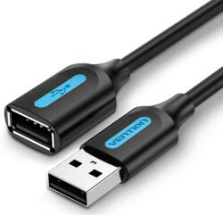 Vention USB-A 2.0/M -> USB-A 2.0/F (hosszabbító, PVC fekete), 0, 5m, kábel (CBIBD)
