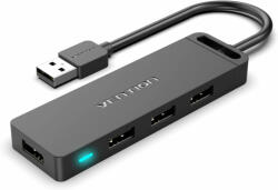 Vention USB 2.0 (táppal, 4-Portos, fekete), 1m, Hub (CHMBF)
