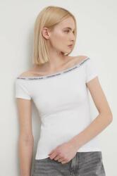 Calvin Klein Jeans t-shirt női, spanyol nyakkivágású, fehér - fehér XS
