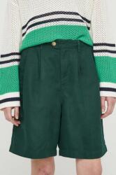 Tommy Hilfiger vászonkeverék rövidnadrág zöld, sima, magas derekú - zöld 36