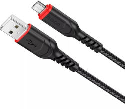 USB töltő- és adatkábel, microUSB, 100 cm, 2400 mA, törésgátlóval, gyorstöltés, QC, cipőfűző minta, Hoco X59 Victory, fekete