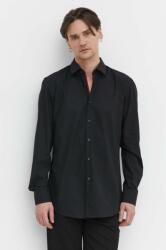 HUGO BOSS pamut ing férfi, galléros, fekete, slim - fekete 38 - answear - 24 990 Ft
