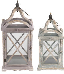 Clayre & Eef Set 2 felinare lemn gri 33x33x73 cm, 25x25x56 cm (50742)