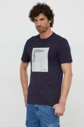 Calvin Klein pamut póló sötétkék, férfi, nyomott mintás - sötétkék S