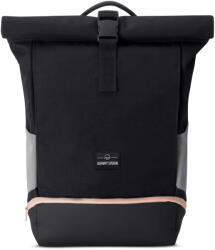 Johnny Urban ALLEN" újrahasznosított közepes méretű rolltop hátizsák, fekete, alul rózsaszín cipzárral, Johnny Urban