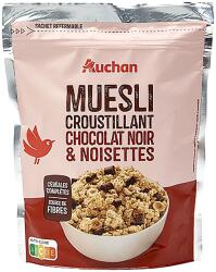 Auchan Kedvenc ropogós zab- és rizspehely, étcsokoládé darabokkal és mogyoróval 450 g