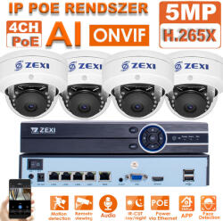 4 DOME kamerás 5MP IP POE biztonsági rendszer
