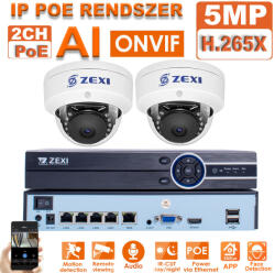  2 DOME kamerás 5MP IP POE biztonsági rendszer