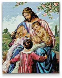 Gyémánt kirakó keretre feszítve - Jézus a gyerekekkel - diamonddekor - 13 990 Ft