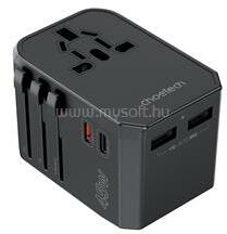Choetech USB-C*2+A*2 (45W, fekete, travel, US, UK, EU, AU), töltő (PD6045) (PD6045)