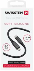 SWISSTEN Cablu de date și încărcare Swissten din silicon moale, USB-C/lightning, 1, 5 m, 60 W, negru (71534010)