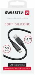 SWISSTEN Cablu de date și încărcare Swissten din silicon moale, USB/fulger, 1, 5 m, 60 W, negru (71533010)