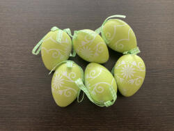 QX Szalagos zöld húsvéti tojás függődísz szett, 6db, 6x4, 5cm