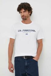 La Martina pamut póló fehér, férfi, nyomott mintás - fehér XXL