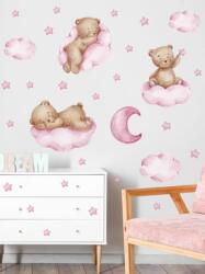 Vanshe Homedecor Falmatrica gyerekszobába - Macik rózsaszín felhőn