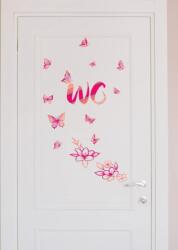 Vanshe Homedecor Falmatrica fürdőszobába - "WC" rózsaszín virágokkal, pillangókkal