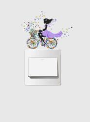 Vanshe Homedecor Villanykapcsoló matrica - Lány biciklin lila