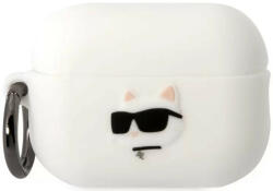  Bluetooth fülhallgató töltőtok tartó, szilikon, karabiner, napszemüveges cica minta, Apple AirPods Pro 2 kompatibilis, Karl Lagerfeld 3D Logo NFT Choupette Head, fehér