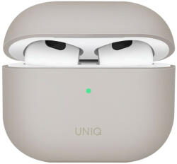  Bluetooth fülhallgató töltőtok tartó, szilikon, vezeték nélküli töltés támogatás, Apple AirPods 3 kompatibilis, Uniq Lino, bézs