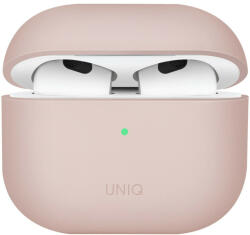  Bluetooth fülhallgató töltőtok tartó, szilikon, vezeték nélküli töltés támogatás, Apple AirPods 3 kompatibilis, Uniq Lino, rózsaszín