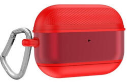  Bluetooth fülhallgató töltőtok tartó, szilikon, karabiner, Apple AirPods Pro kompatibilis, piros