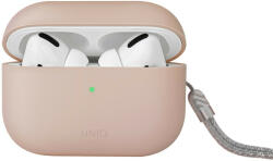  Bluetooth fülhallgató töltőtok tartó, szilikon, csuklópánt, vezeték nélküli töltés támogatás, Apple AirPods Pro 2 kompatibilis, Uniq Lino, rózsaszín