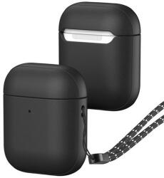  Bluetooth fülhallgató töltőtok tartó, szilikon, csuklópánt, Apple AirPods / AirPods 2 kompatibilis, Dux Ducis Plen, fekete
