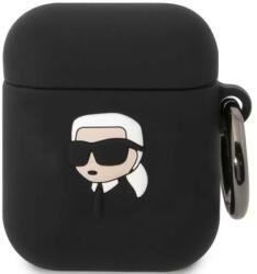 Bluetooth fülhallgató töltőtok tartó, szilikon, karabiner, napszemüveges lány minta, Apple AirPods, AirPods 2 kompatibilis, Karl Lagerfeld 3D Logo NFT Choupette Head, fekete