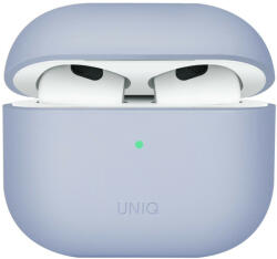 Bluetooth fülhallgató töltőtok tartó, szilikon, vezeték nélküli töltés támogatás, Apple AirPods 3 kompatibilis, Uniq Lino, kék