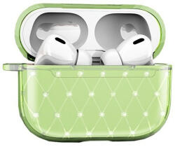  Bluetooth fülhallgató töltőtok tartó, szilikon, ultravékony, Apple AirPods Pro kompatibilis, strasszkővel, zöld