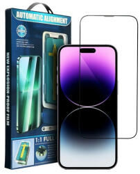 Apple iPhone 15 Pro Max, 5D Full Glue hajlított tempered glass kijelzővédő üvegfólia felhelyezőkerettel, fekete