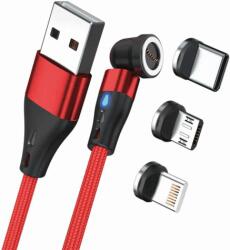 RealPower 439644 USB-A apa - USB-C/Lightning/USB-B apa 2.0 Adat és töltő kábel - Piros (2m) (439644)