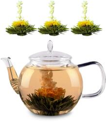 Feelino Ceainic de sticlă, 1300 ml, sticlă borosilicată, cu capac, strecurătoare de ceai și flori de ceai (3Y9CNYJ9Q8) (3Y9CNYJ9Q8)
