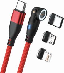 RealPower 439625 USB-A apa - USB-C/Lightning/USB-B apa 2.0 Adat és töltő kábel - Piros (1m) (439625)