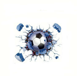 Futball témájú, labdával szétrugott fal minta falmatrica, kék, 23 x 20 cm (5995206012894)