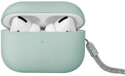 Bluetooth fülhallgató töltőtok tartó, szilikon, csuklópánt, vezeték nélküli töltés támogatás, Apple AirPods Pro 2 kompatibilis, Uniq Lino, zöld - tok-shop