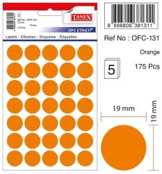 Tanex Etichete autoadezive color, D19 mm, 350 buc/set, Tanex -orange (TX-OFC-131-OG) - officeclass