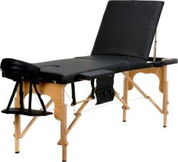 BodyFit Pat masaj Bodyfit, 3 sectiuni, inaltime reglabila 61-84cm, husa transport, cadru lemn, piele ecologica, pliabil, negru