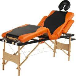 BodyFit Pat masaj Bodyfit, 4 sectiuni, inaltime reglabila 62-86cm, husa transport, cadru lemn, piele ecologica, pliabil, negru/portocaliu