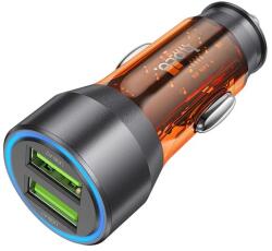 hoco. autós töltő 2 USB aljzat (18W, gyorstöltő, LED jelzés) NARANCSSÁRGA (NZ12 ORANGE)