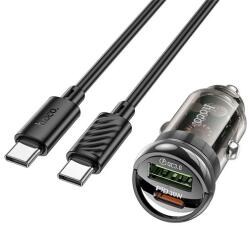 hoco. Z53A autós töltő USB+Type-C aljzat (5V/3A, 30W, PD gyorstöltő + Type-C kábel) FEKETE (Z53A_TYPE-C_B)