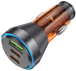 hoco. autós töltő USB+2 Type-C aljzat (60W, PD gyorstöltő, LED jelzés) NARANCSSÁRGA (NZ12D ORANGE)