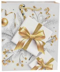 Creative Dísztasak CREATIVE Simple S 23, 5x19, 5x8 cm karácsonyi arany mintás glitteres szalagfüles (1248S) - forpami
