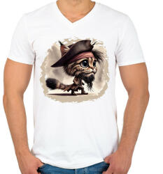 printfashion Hiúz Jack Sparrow kapitány jelmezben - Férfi V-nyakú póló - Fehér (15717294)