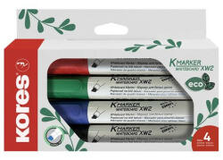 Kores Tábla- és flipchart marker készlet, 3-5 mm, vágott, KORES ECO K-Marker XW2, 4 különböző szín (IK20744)